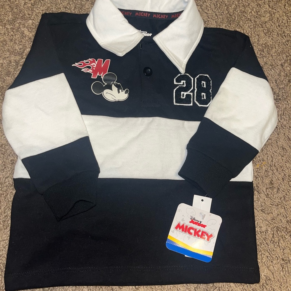 Disney Black and White Polo Shirt with Classic Design